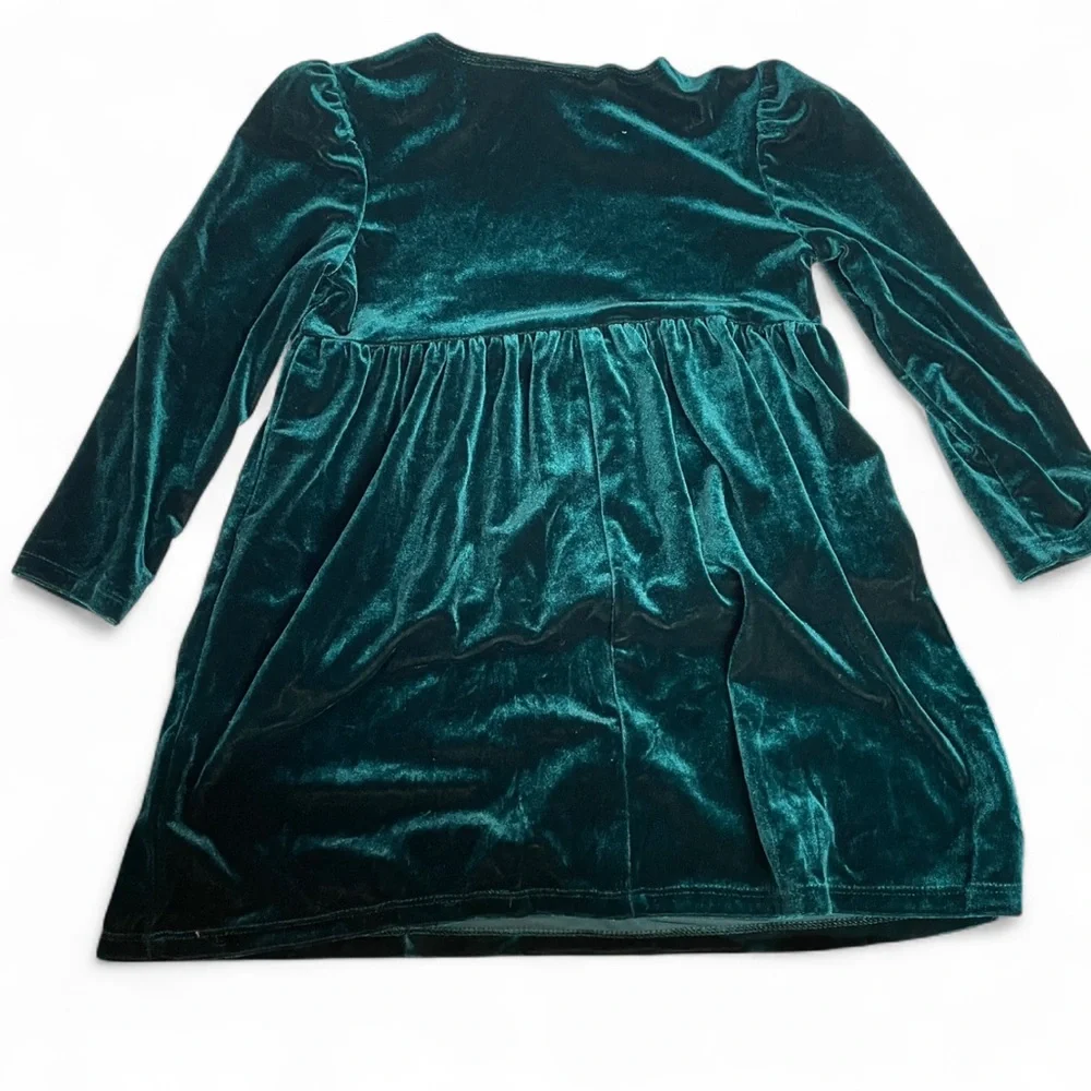 Vintage 90s New Moves‎ Girls Green Velvet Long Sleeve Dress size 4